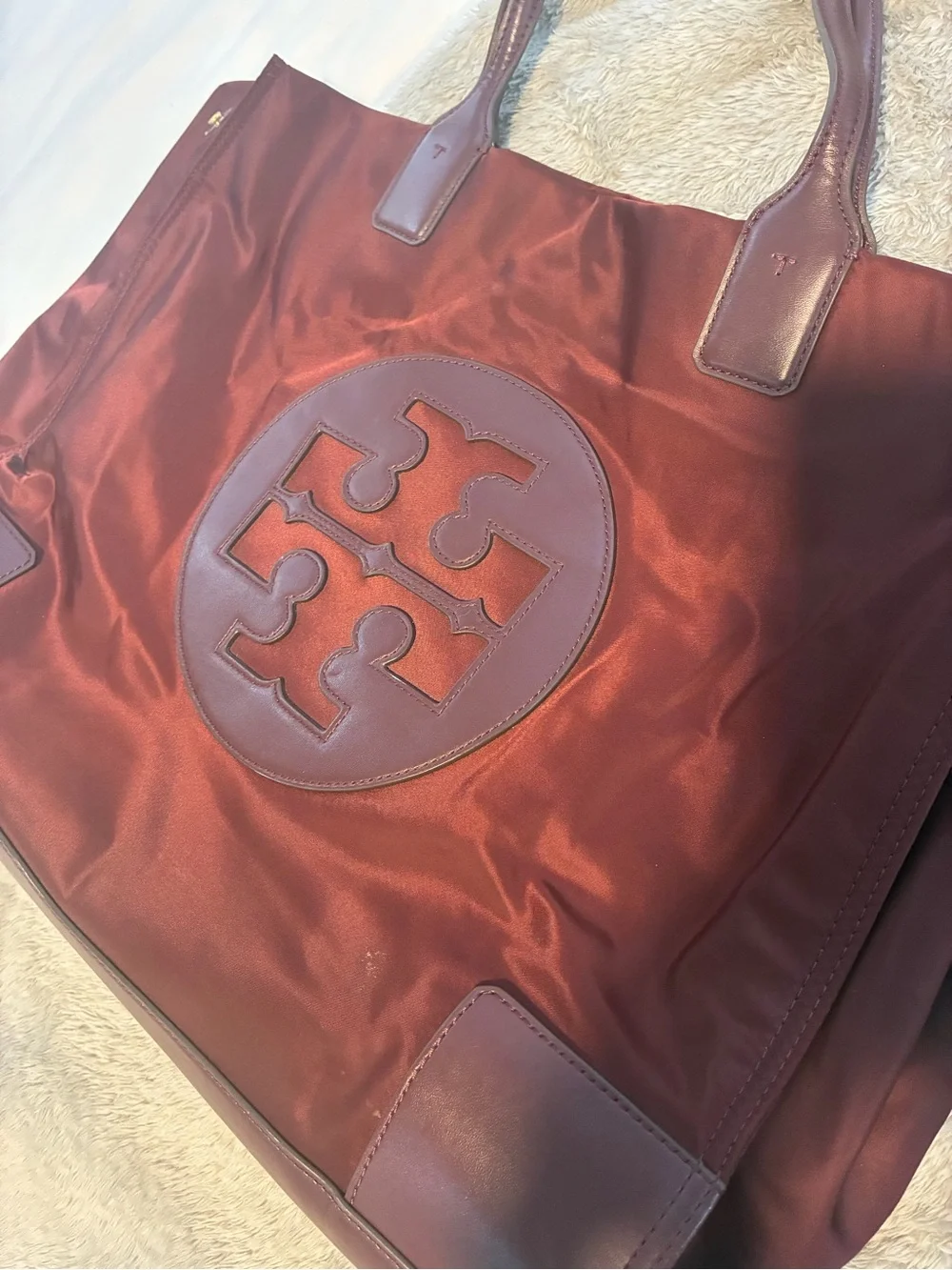 Tory Burch Burgundy Nylon and Leather Logo Tote